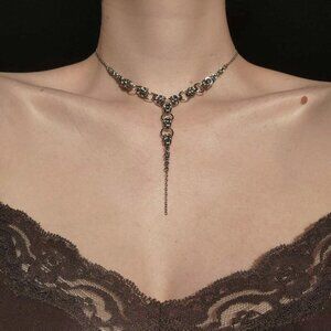 Gothic silver rosary chainmail necklace with a small silver chain